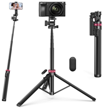 Ulanzi MT-78 Trípode Extensible de 183cm, Palo Selfie, Trípode 2 en 1 para Teléfono y Cámara con Clip para Moviles, Rótula de Bola de 360°, Zapata Fría, para Sony, Canon, iPhone 16 15 14 13 12