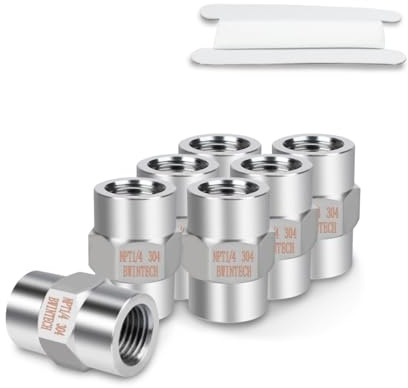 BWINTECH 7PCS 304 Stainless Steel Forging Coupling Pipe Fitting, 1/4 Female Pipe x 1/4 Female NPT Pipe Connecting