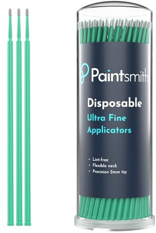 Paintsmiths Car Touch Up Microbrushes - Ultra Fine Applicators for Car Scratch Repair - Lint Free - Flexible Neck for Precise Application - 100 Pack with Storage Tube