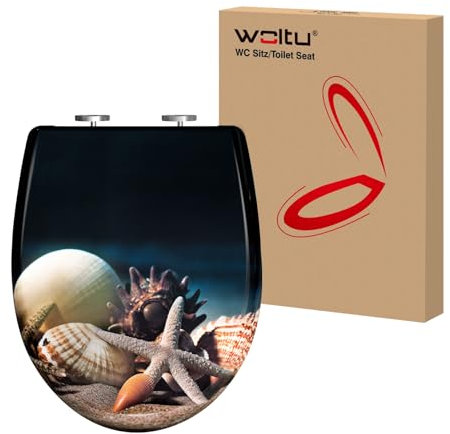 WOLTU Toilettendeckel, WC Sitz mit Absenkautomatik, Klodeckel Quick-Release-Funktion, O-Form-Toilettensitz mit Motiv, Montage oben unten, Duroplast