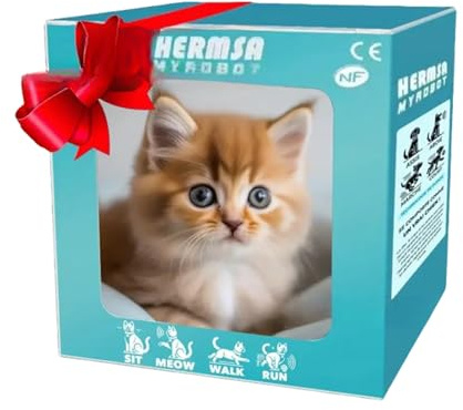 Chat Robot, Chaton réaliste animé - Animal de Compagnie électronique avec miaulement et Marche pour Adultes Divertissement Maison école