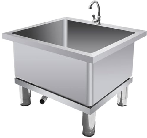 Évier de sol commercial en acier inoxydable – Bassin profond de grande capacité, 50 x 50 x 50 cm, idéal pour les restaurants, les cuisines et les services de nettoyage
