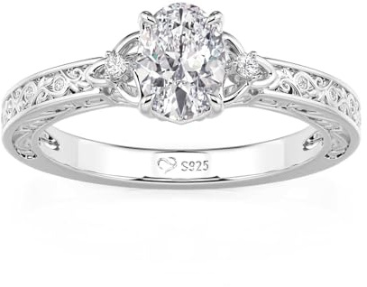 Bague de fiançailles en argent sterling 925 avec pierre de moissanite et nœud celtique, bague de fiançailles solitaire, taille ovale et ronde (argent, 64(20.6))