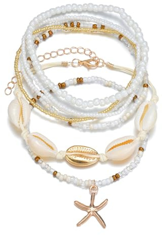 Natural Shell Anklet for Women, Adjustable Cowrie Bead Boho Ankle Bracelet