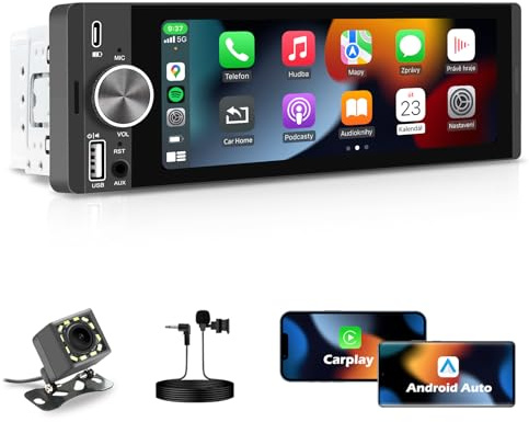 Autoradio avec écran Tactile 6,28 Pouces, Simple Din, Compatible CarPlay et Android Auto sans Fil, Bluetooth, MirrorLink, Radio FM, Commandes au Volant, égaliseur, Port USB-C et Caméra de Recul