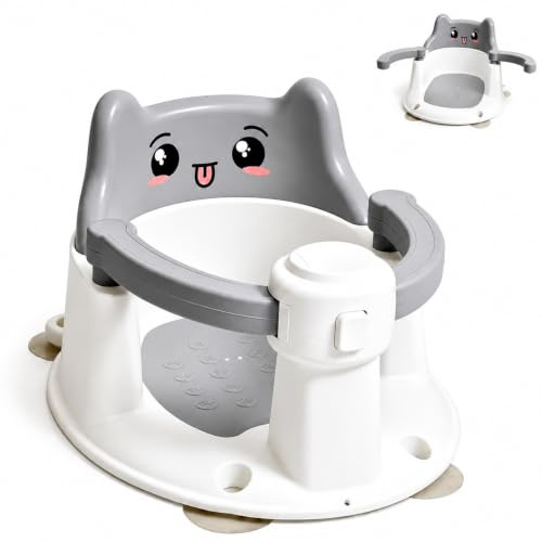 Siège de bain pour bébé dès 6 mois, siège antidérapant avec ventouses, accoudoirs ajustables, siège sécurisé pour baignoire et douche, libère les mains des parents