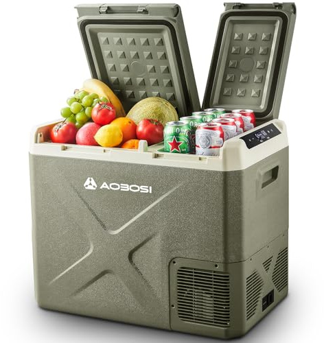 AAOBOSI 40L Nevera Portatil, Nevera Compresor Doble Zona, Nevera Camping 20 °C a -20 °C, 12/24V DC,100-240V AC, para Hogar, Camping, Viajes, Coche, Barco y Autocaravana