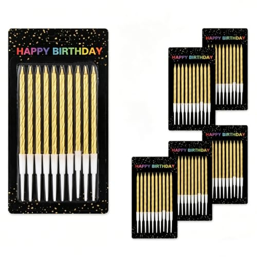 60 Pièces Bougie Anniversaire Or, Bougies Gateau Anniversaire Fines et Élégantes avec Supports, Cierge Magique pour Décoration de Gâteaux, Fêtes, Mariages et Célébrations