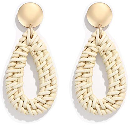 Rattan Earrings for Women Handmade Lightweight Wicker Straw Stud Earrings Statement Weaving Braid Drop Dangle Earring (light Teardrop)