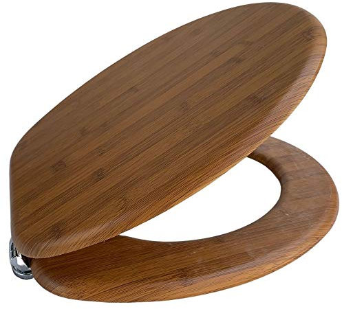 OGOMONDO Sedile Wc Copri Water Tavoletta Vaso Universale Linea Bamboo MDF Legno Pesante Cerniere Metallo Bagno