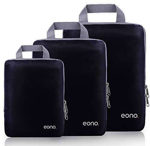 Eono by Amazon - Komprimierbaren Packwürfeln zur Organisation Ihres Reisegepäcks, Compression Packing Cube, Packtaschen Set & Gepäck Organizer für Rucksack & Koffer, Schwarz, 3-teilig