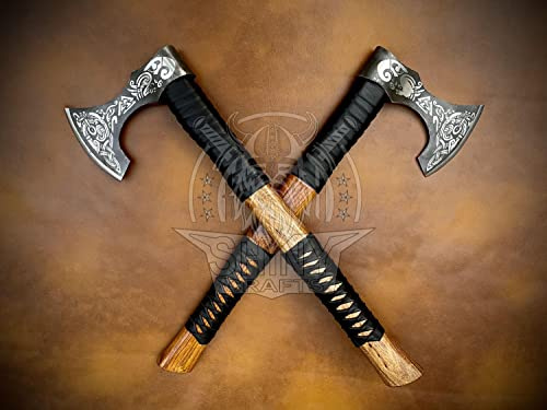 SHINY CRAFTS® Norse Viking Axe with Leather Sheath – Hand-Forged Bearded Hatchet Tomahawk Axe for Camping, Survival, Woodcutting Unique Gift for Him, Husband, Dad, Groomsmen (Black-SCA-17)