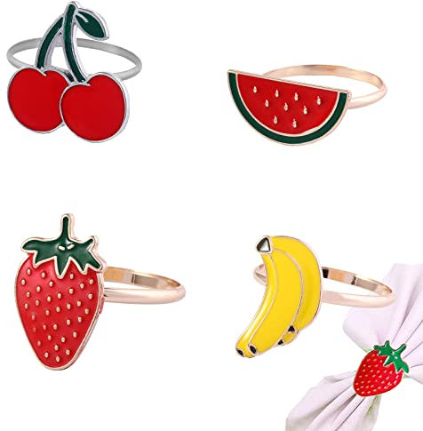 4 Pièces Décoration Boucle Serviette, Ronds Serviette Métal, Ronds Serviette Fruit, pour Maison, Restaurant, Café, Bureau, Fête, Festival