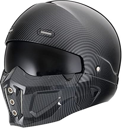 Woljay Casque Visage Ouvert Casque intégral du Visage Casques modulaires Moto pour Unisex-Adulte Rue vélo croiseur Trottinette Approuvé par Le Dot/ECE (Gloss Carbon Fiber,S)