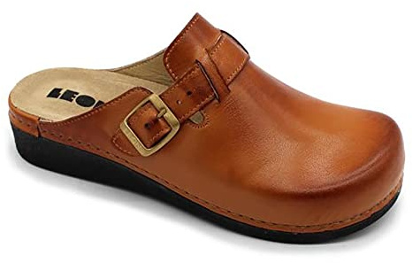 LEON 5000 Zuecos Mules Zapatillas Zapatos de Cuero, Mujer, Marrón, EU 36