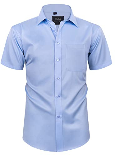 siliteelon Mens Shirts Short Sleeve Stretch Dress Regular Fit Casual Business Summer Shirt with Pocket Light Blue XXL