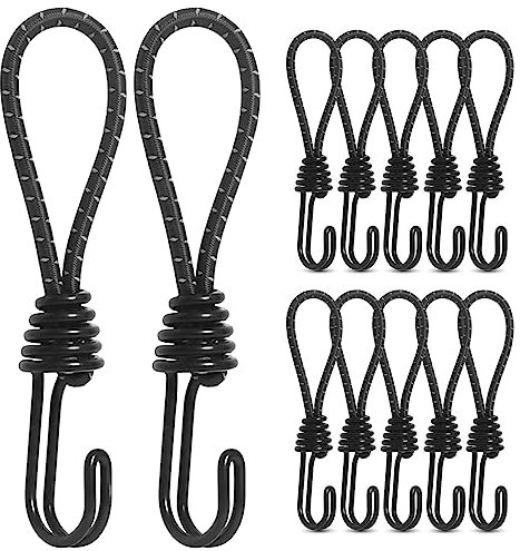 BNGXR Spanngummi mit Haken, 12 Stück 17 cm Planenspanner mit Karabinerhaken Schlinge, Spanngummi Kurz für Planen, Expanderschlingen Gummispanner, Spannhaken für Camping Netze, Schwarz
