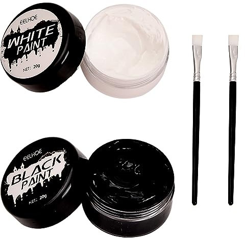 Jinlaili Körperfarben Schwarz 20g und Weiß 20g, Gesichtsfarbe Kinderschminke Set, Körperfarbe Kinder mit Pinsel, Bodypainting Farben, Körpermalfarben für Fasching Maskerade Halloween Party