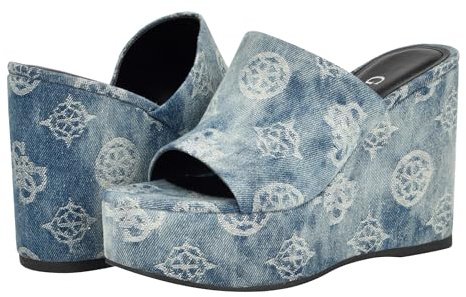 GUESS Sandalo da donna con zeppa Yenise, Blu Denim 420, 37.5 EU
