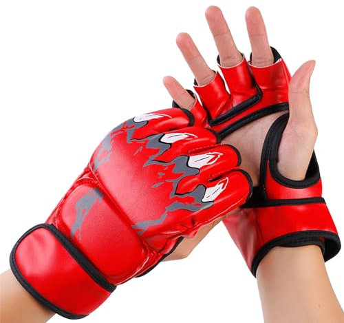 MMA Handschuhe, Sparring Hybrid Open Palm Handschuhe Kickboxen Kampfsport Schwamm Gepolstert Gloves Männer Frauen Leder Handgelenkstütze Sandsack Pratzen Sport Boxhandschuh Training Muay Thai Boxen