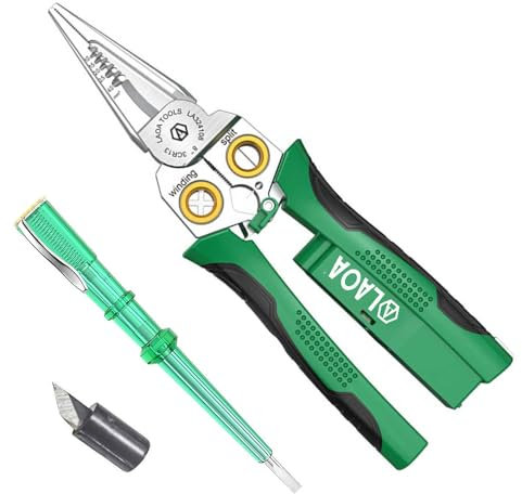 LAOA Drahtstreifen mit elektrischer Measurement-Funktion, 8-in-1 Drahtseilklemmen zum Schneiden und Ziehen von Kabeln, Kabelscheren für Scraping und Pressing Wires, mit Voltage Test (LA324108)