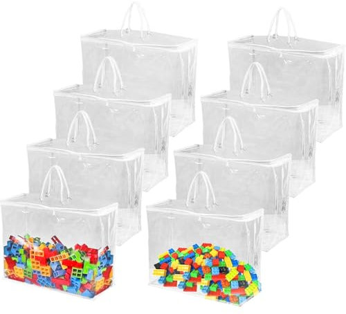 Caossuixin 8 Packs Clear Storage Bags for Lego - 35 * 28 * 10cm Large Toy Organiser, PVC Waterproof, Suitable for Building Blocks and Puzzle