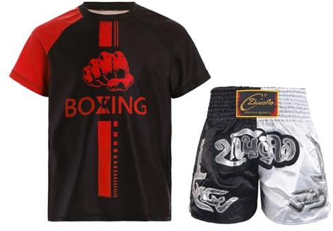 Runhomal Niño Niños Pantalones Cortos Boxeo MMA Kickboxing Combate Artes Marciales Entrenamiento Competición Conjunto Deportivo 5-16 Años