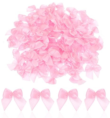 100 mini fiocchi da 2,5 cm, in raso, rosa, mini fiocchi rosa per artigianato, piccoli fiocchi artigianali prefabbricati per confezioni regalo fai da te, matrimoni, cucito, scrapbooking e accessori per