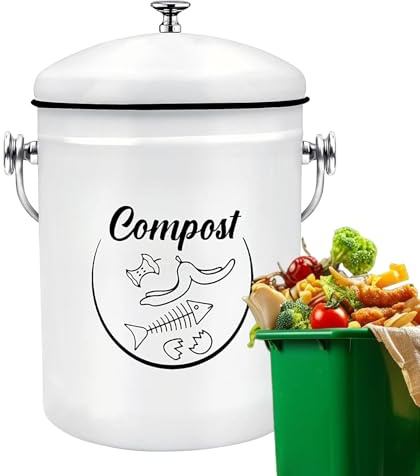 Cubo de compost para encimera de cocina | Contenedor de compost de 5 litros con tapa – Cubo de interior recubierto resistente a la corrosión para frutas, verduras y sobras