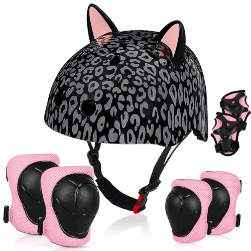 Unicorn Castle Kinderhelm 8-14 Jahre Kinder Fahrradhelm für Mädchen, Verstellbar Kinder Protektoren Schutzausrüstung Knieschützer Set