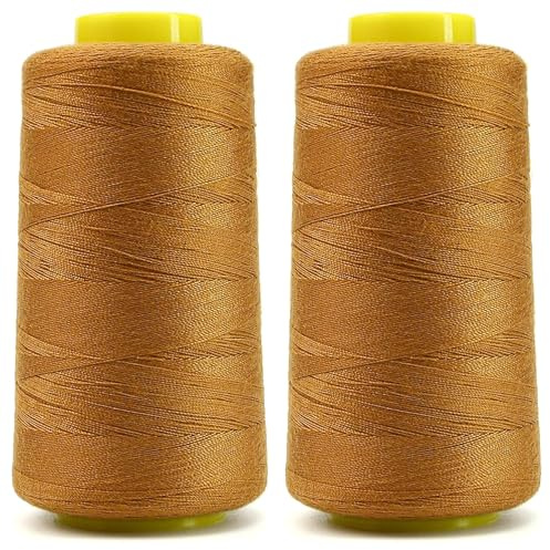 2 rocchetti di filo Jean per macchina da cucire, 20s/2, resistenti, spessi, per jeans, borse, scarpe, pelle, tela, nylon, cucito a mano, 100% poliestere, colore oro