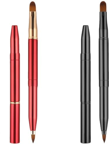 ShiningUU Lot de 2 pinceaux à lèvres rétractables à double extrémité avec capuchon, applicateurs de lèvres réutilisables pour gloss et fard à paupières (noir + rouge)