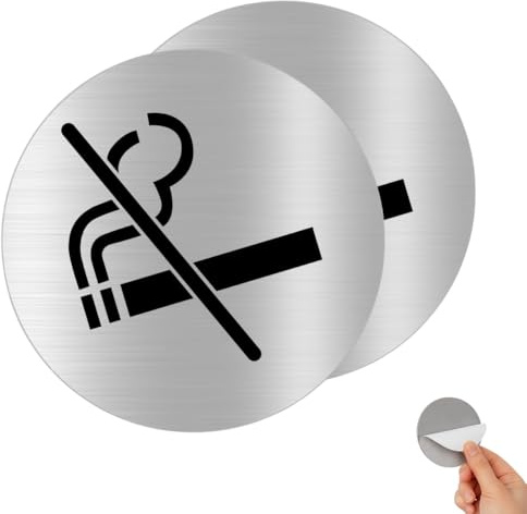 Señal Autoadhesiva de Aluminio Prohibido Fumar Ø100 mm – Placa Redonda 0,8 mm – Pack 2 – Cartel No Fumar y Señal Normativa para Interiores y Zonas Comunes