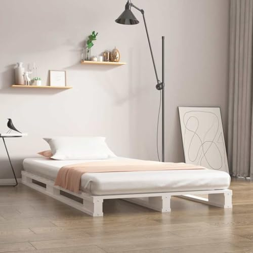 Generico Letto a Pallet Bianco 90x190 cm Single Legno Massello di Pino,Bianco,15.22kg,821423