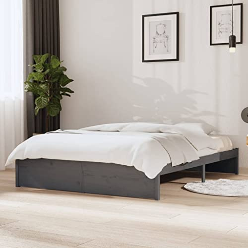 Teenpull Estructura de Cama Doble sin colchón en Madera Maciza Gris 135x190 cm Soporte Resistente Base lecho Plataforma para Dormitorio Juvenil o Adulto con diseño Estable y fácil Montaje