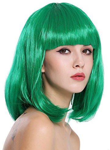 WIG ME UP - 0073-3-PC18 Perücke Damenperücke Karneval Longbob Bob schulterlang glatt Pony grün