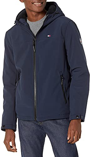 Tommy Hilfiger Men's Filled Soft Shell Hooded Open Bottom Jacket, Dark Midnight, L