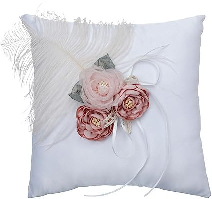 SunshineFace Ringkissen für Hochzeits-Zeremonie mit Feder und Blume, dekoriert