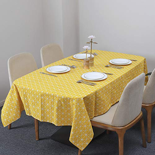 MengH-SHOP Tablecloth Rectangle Cotton Linen Tablecloths Checkerboard Pattern Table Cloth Dust-Proof Washable Table Cover for Kitchen Dinning Tabletop 140 x 220cm (Yellow)