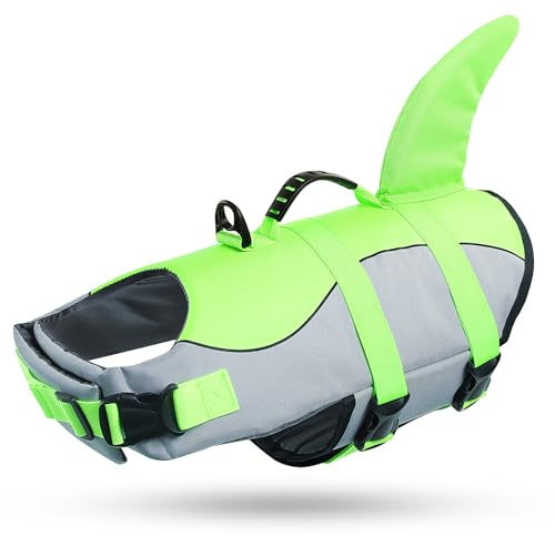 Queenmore Schwimmweste Hund Einstellbare Hunde Schwimmweste, Ripstop Rettungsweste mit hohem Auftrieb und langlebigem Rettungsgriff für Hund für kleine mittlere Hunde, (Green, S)