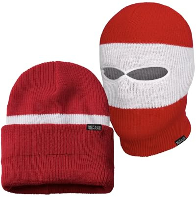PG Wear Mütze und Sturmhaube Troublemaker 2 in 1 rot weiß Streifen, Einheitsgröße