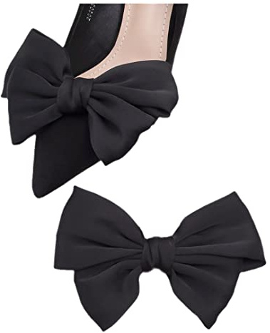 Clip per scarpe con fiocco in raso, clip rimovibili per scarpe eleganti per feste di nozze e scarpe, accessori per capelli, per donne e ragazze, 2 pezzi, Tessuto, Nero