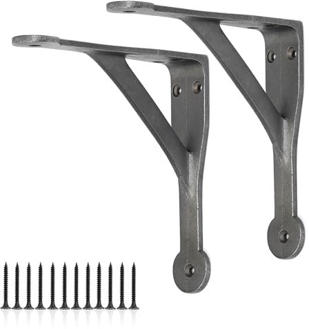 Edenic 2pcs Scaffold Board Gallows Shelf Brackets - 5x5 Inch Cast Iron Heavy Duty Wall Bracket for Shelves with 12 Wall Mounted Screws 30mmx4mm for Kitchen Shelving, Living Room, Outdoor Support