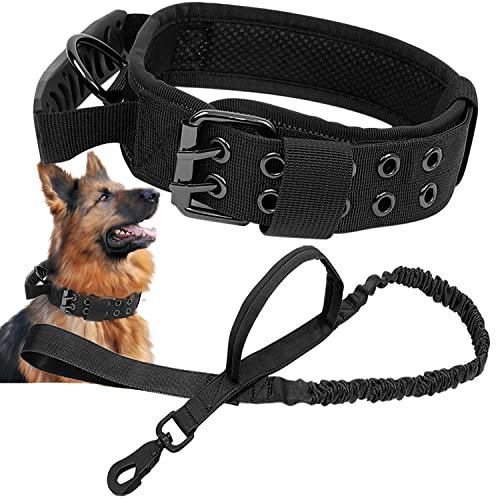 Taktisches Hundehalsband mit Kontrollgriff und Hundeleine, Militär Hundehalsband Weich gepolstertes Nylon Verstellbare Halsband für Mittlere große Hunde
