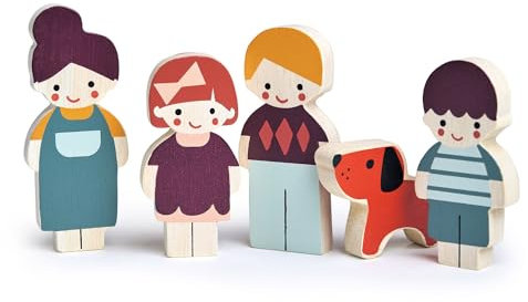 Mentari Puppenfamilie mit Hund – Verbessern Sie kreatives Geschichtenerzählen mit handwerklichen Holzpuppen für Ihr Puppenhaus – Abenteuer erwarten Sie mit dieser bezaubernden Puppenhaus-Familie – ab