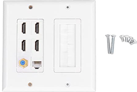 6 Port Wall Plate - 4 HD Multimedia Interface, 1 Cat 6 Coaxial, 1 TV F Head - Easy Snap In - Professional Installation - Gold Plated - Flush with Wall