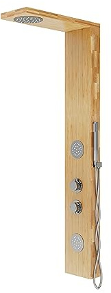 KOLMAN Duschpaneel Edelstahl mit Kopfbrause Bambus und Chrom BALTI Duschsystem Duschsäule