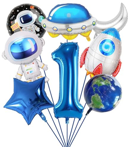SPHERETRON 8 Piezas Globos Astronauta Redondo de Helio Espacio Decoración de Cumpleaños 1 Años Fiesta Espacio Tema Cohete Helio Astronauta Globo Nave Espacial Globos Decoraciones de Fiesta Planeta
