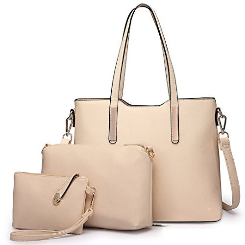 Miss Lulu Handtasche Damen Shopper Schultertasche Groß Henkeltasche Tragetasche Aktentasche Tasche Tote für Büro Schule Einkauf Reise Elegant PU Leder 3 Stück Set