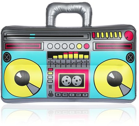 FunX Ghetto Blaster Gonflable - Boom Box rétro - Disco Accessoire pour Carnaval, fêtes et dégusiement- Années 80 et 90 - Assi, Tenue Hip hop - Ensemble Petit